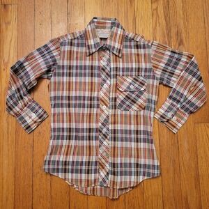 Pinto Youth Plaid Button Up Shirt Long Sleeve 8 Western Cowboy Rodeo Granola‎